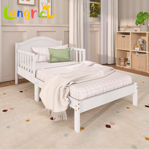 Letto per Bambini in Legno di Pino Bianco con <span class=keywords><strong>Testiera</strong></span> Arcuata e Due Sponde di Sicurezza, Basso al Pavimento - Product Image 2
