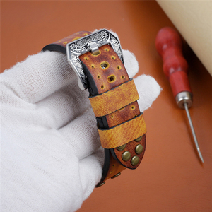 Nouveau design, bracelets de montre en cuir véritable vintage de 18 mm, 20 mm, 22 mm, 24 mm, bracelet de montre en cuir à rivets, accessoires de remplacement pour montres - Product Image 6