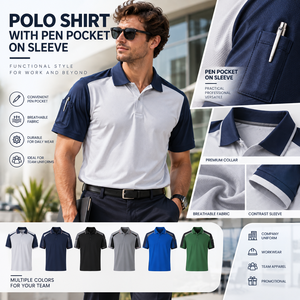 Camisa Polo con Bolsillo para Bolígrafo en la Manga, Logotipo Personalizado, Manga en Contraste, Ropa de Trabajo Transpirable, Uniforme Profesional para Personal de Empresa - Product Image 1