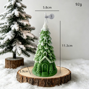 Christmas Tree Shaped Soy Wax <b>Candle</b> Snow Cottage Handmade Green White Fresh Scent Natural Holiday Winter Table Centerpiece <b>Gift</b> - Product Image 6