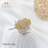 Bague en laiton plaqué or 14 carats JML avec zircon et diamant étincelant, motif cœur délicat pour femme, accessoires de mode en gros pour anniversaire