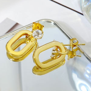 Bijoux de mode personnalisés, boucles d'oreilles pendantes plaquées or 18 carats, forme géométrique, boucles d'oreilles à clous en zircon pour femmes - Product Image 4