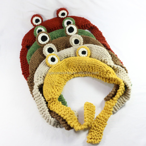 HZM-18517 Vente en gros de bonnets en crochet de grenouille faits à la main, bonnets d'hiver chauds en peluche pour bébés, animaux en tricot pour enfants - Product Image 6
