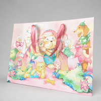 Sac en papier rose à motif de dessin animé avec poignée en ruban de satin pour l'emballage de cadeaux pour animaux de compagnie et la vente au détail de vêtements pour enfants, impression personnalisée