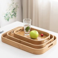 Grand plateau en bambou vintage, écologique, portable, rectangulaire, autoportant, pour le thé, les aliments, les collations, nouvelle solution de rangement pour la maison et la salle de bain