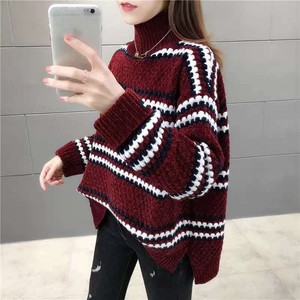 Maglione <span class=keywords><strong>a</strong></span> <span class=keywords><strong>Righe</strong></span> da <span class=keywords><strong>Donna</strong></span> con Mezzo Collo Alto Autunno Inverno, Pullover Caldo e Largo, <span class=keywords><strong>Maglia</strong></span> Lunga Casual - Product Image 3