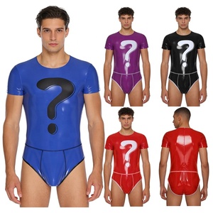 Body brillante para hombre con estampado de signo de interrogación, manga corta, cuello redondo, corte alto, disfraz de lucha libre, baile, actuación, escenario, cosplay, personalizado - Product Image 1