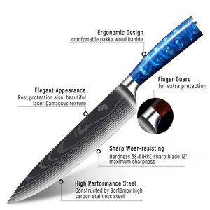 Juego de <span class=keywords><strong>Cuchillos</strong></span> de Cocina Japoneses de Acero Inoxidable con Patrón Damasco, Estilo Moderno, 8 Piezas, con Caja de Regalo - Product Image 4