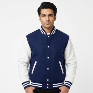 High Quality Wool University Jacket for <b>Men</b> Winter with Leather Sleeves and Letter Pattern - Product Image 1