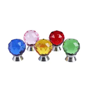 30mm Colored Round Faceted Crystal Wardrobe Furniture Kitchen Cabinet Glass Pull Handles Crystal Door Knobs