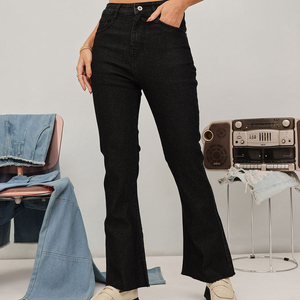 <span class=keywords><strong>Jean</strong></span> <span class=keywords><strong>Bootcut</strong></span> en Denim <span class=keywords><strong>Noir</strong></span> pour <span class=keywords><strong>Femme</strong></span>, Tissu Tissé Décontracté d'Été, Coupe Évasée, Pantalon Quotidien - Product Image 2