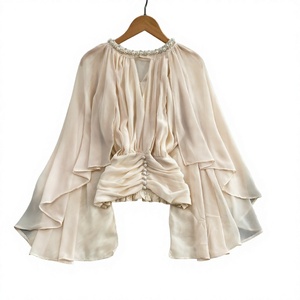 Nouvelle Blouse en Chiffon Imprimée avec Col Perlé, Style Chic Français, Manches Convenues, Taille Froncée Élégante, Chemise Blanche – Collection Été 2026 (Vente en Gros) - Product Image 4