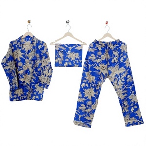 Conjunto de Pijama de Algodón Indio con Estampado Floral Elegante Hecho a Mano, Ropa de Dormir para Mujer, Transpirable, de Manga Larga, para Verano y Otoño - Product Image 1