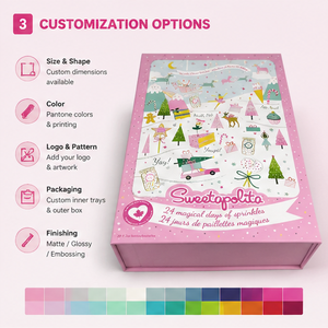 Caja de Adviento en Forma de Libro con Cajones Numerados, Reutilizable, Rosa y Verde, con Cuenta Regresiva de 24 Días, Impresión Personalizada en Papel Reciclable - Product Image 5