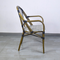 Chaises de bistrot françaises en métal Paris avec accoudoirs, structure en aluminium, chaise de jardin en rotin empilable pour villa et restaurant extérieur