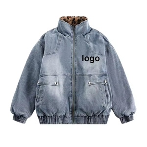 <span class=keywords><strong>Veste</strong></span> d'hiver <span class=keywords><strong>en</strong></span> fourrure à col montant imprimé léopard avec logo entièrement personnalisée <span class=keywords><strong>Veste</strong></span> réversible double face <span class=keywords><strong>en</strong></span> denim OEM ODM - Product Image 2