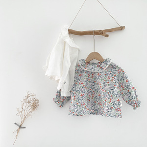 Blusa de manga larga con flores para niñas, camisa de encaje con estampado Floral para primavera - Product Image 3