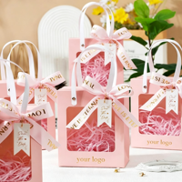 Sacs cadeaux avec logo personnalisé de couleur exquise, sacs d'emballage avec fenêtres transparentes pour bonbons, chocolats et biscuits