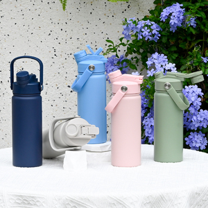 Small 18oz & Large 32oz Insulated <b>Water</b> <b>Bottle</b> Custom Logo Stainless Steel Flask with Dual Lid <b>for</b> <b>Kids</b> School Outdoor Sports - Product Image 5