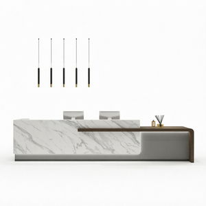 Mostrador de Recepción Moderno con Aspecto de Mármol, Mostrador Frontal de Madera Sólida, Mesa Personalizada para Oficina, Hotel, Salón, Vestíbulo - Product Image 1