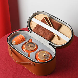 Persimmon <b>Tea</b> <b>Set</b> Ceramic Portable Travel Bag With Tray Business Gift Oriental Design - Product Image 1