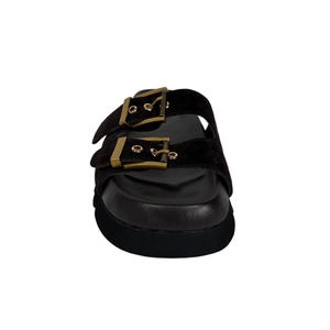 Sandales plates d'été en daim respirant à bout <span class=keywords><strong>carré</strong></span> ouvert avec double boucle pour femme, personnalisables avec logo - Product Image 4