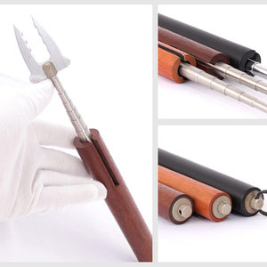 Tenedor telescópico de acero inoxidable UPSILON de grado alimenticio con mango de madera para barbacoa, camping, fiestas al aire libre - Product Image 3