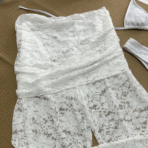 Kadınlar 3 parça Halter Bikini mayo ile çiçek dantel örtbas pantolon düz renk mayo mayo OEM ODM özel Logo 2025 - Product Image 6