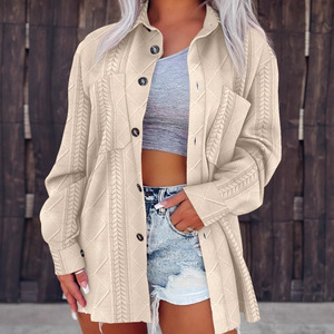 Cárdigan de Punto con Cuello Solapa y Botones para Mujer, Tallas Grandes, Color Sólido, Estilo Casual, Otoño-Invierno, Dropshipping Shopify - Product Image 3
