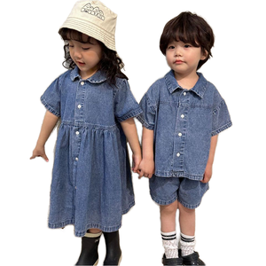 2025 Zomer <span class=keywords><strong>Baby</strong></span> Jongens En Meisjes Kleding Sets Korte Mouwen Casual <span class=keywords><strong>Baby</strong></span> Meisje Jurk En Jongens Denim Mode Tweedelig Pak Lbc - Product Image 1