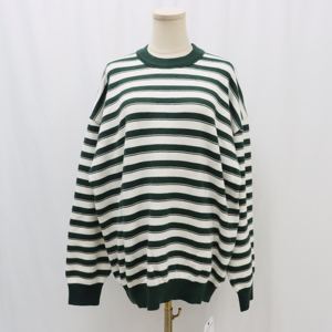 Suéter Streapt para hombre, ropa de calle coreana, suéter de punto con Cable de manga larga, suéter blanco, rayas verdes, prendas de punto de gran tamaño, logotipo personalizado - Product Image 1