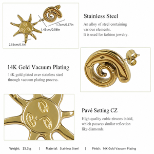 Pendientes de Espiral Solar en Acero Inoxidable con Baño de Oro de 14K - Product Image 3