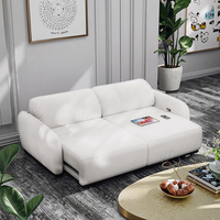 Sofá Cama Eléctrico Moderno Minimalista Morden Fort con 4 Puertos de Carga USB, Respaldo Grueso, Cómodo, 3 Plazas, para Sala de Estar, Color Beige