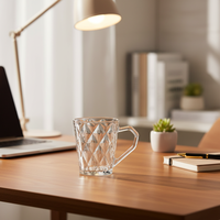 Mug en verre transparent à facettes de diamant de 170 ml avec poignée incurvée pour la maison, le bureau, le café, style élégant texturé, écologique, style européen
