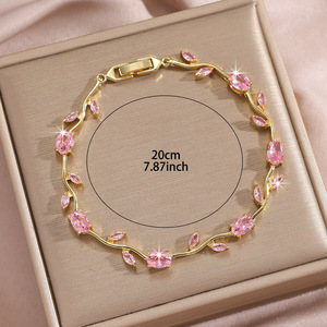 Bracelet en or véritable plaqué or avec feuille de tulipe et zircon, bijoux de luxe tendance pour femmes - Product Image 5