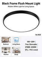 Plafonnier LED rond noir OEM de 12 pouces, 24W, 5CCT, 2700K-6500K, 0,98 pouces d'épaisseur, 120V, certifié ETL FCC