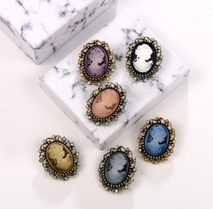 <span class=keywords><strong>Broche</strong></span> camée Weiman pour femme, ornement de poitrine, corsage tête de beauté, en alliage, strass et zircon, accessoire de vêtement pour le commerce extérieur - Product Image 2