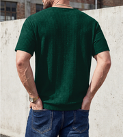 T-shirt décontracté ample et respirant pour homme, col en V profond, manches courtes, couleur unie, tricoté 260g, design vierge, collection été 2026