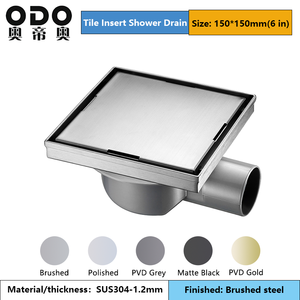 Drain <span class=keywords><strong>de</strong></span> douche encastré <span class=keywords><strong>de</strong></span> haute qualité 15x15CM (6 pouces) avec adaptateur <span class=keywords><strong>de</strong></span> sortie horizontale en acier inoxydable 304 brossé - Product Image 2