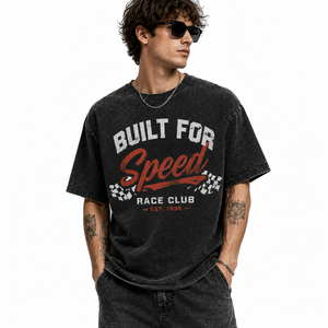 OEM Custom Built For Speed Graphic T-<b>shirt</b> Vintage Washed Race Club <b>Check</b> Flag <b>Short</b> <b>Sleeve</b> Racing Tee Wholesale - Product Image 2