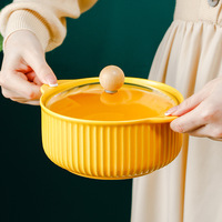 Bol à soupe japonais Hepburn Pot Glass Cover, bol à nouilles instantanées en céramique pour la maison, grande soupière avec couvercle