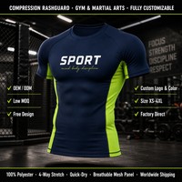 Rashguard de compression personnalisé en usine à manches courtes avec panneau latéral en mesh pour hommes, MMA, BJJ, entraînement en salle de sport, logo OEM