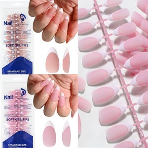 120 pièces <span class=keywords><strong>blanc</strong></span> rose mat amande presse sur ongles français givré doux Gel ongles conseils portable faux ongles cercueil/ovale faux conseils - Product Image 6