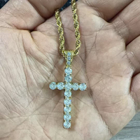 Collier pendentif croix SN278 serti de zircone cubique avec chaîne corde hip-hop en acier inoxydable plaqué or, bijoux unisexe pour soirée