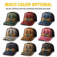 Gorras Trucker de Alta Calidad Estilo Western Vintage con Turquesa, Diseño de Herradura, 5 Paneles, Visera Plana, Malla Trasera, Ajustables y Bordado Personalizado
