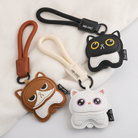 Porte-clés en cuir mignon en forme de chat, pendentif créatif pour sac à dos, décoration de clés de voiture, cadeau animalier