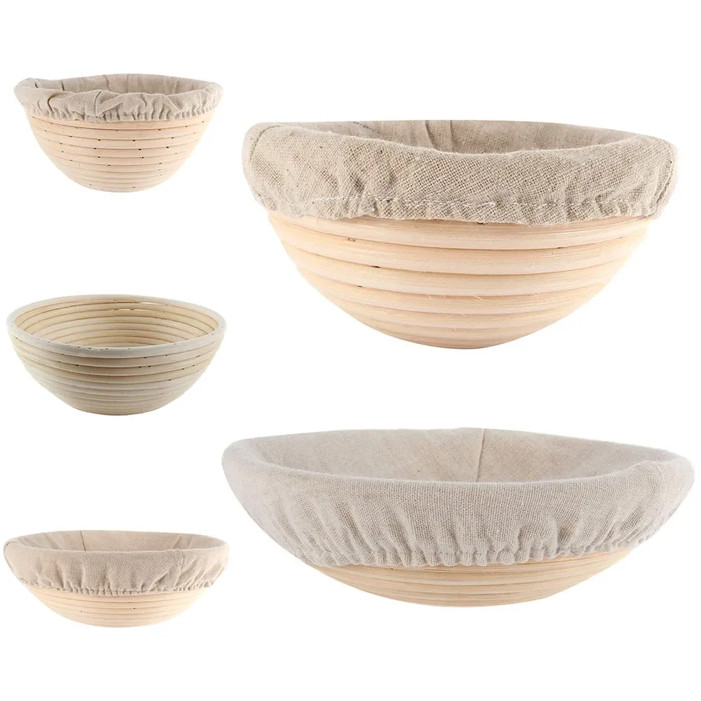 Natural Rattan Bread Basket Fermentation With Cloth Bag Round Oval Baking Cake Pans Kitchen