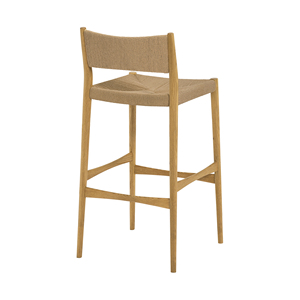 Modern Adjustable Woven Paper Cord and Oak Wood Commercial Bar <b>Stool</b> - Product Image 3