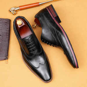 Mocassins en cuir véritable à bout pointu pour hommes, à lacets, avec empeigne en trois parties, résistants à l'usure, désodorisants, pour affaires et occasions formelles - Product Image 5