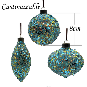 2025 fabbrica diretta palla di vetro <span class=keywords><strong>blu</strong></span> ornamenti natalizi 8 cm vendita calda per la decorazione per la casa linee tratteggiate paillettes grafica festiva - Product Image 2